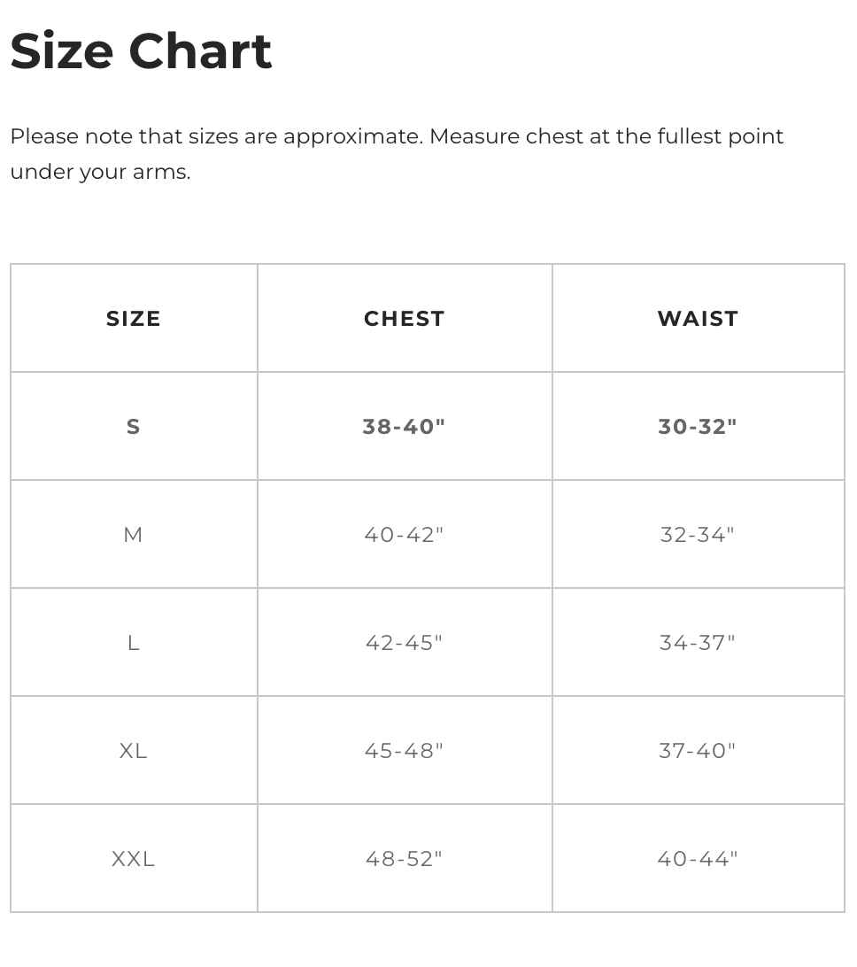 Size guide Under Armour